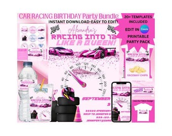 Girls Racing Party Bundle | Speed Racer Birthday Printables | Pink Race Car Party Kit | Girls Racecar Birthday | Instant Download