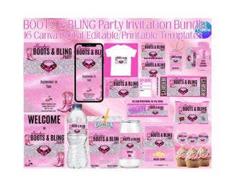 Boots & Bling Party Invitation Bundle | Cowgirl Birthday Printables | Cowgirl Birthday Invitation Kit | Boots and Bling Birthday Set