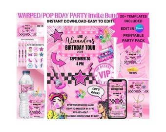 Warped Tour Birthday Invitation Bundle | Pop Punk Rockstar Party Printables | Pop Punk Birthday Party Invite Set|Warped Tour Concert Bundle
