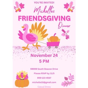 Pink Friendsgiving Invite | Cozy Thanksgiving Dinner Party Invitation | Friendsgiving Celebration Printable | Editable Thanksgiving Invite
