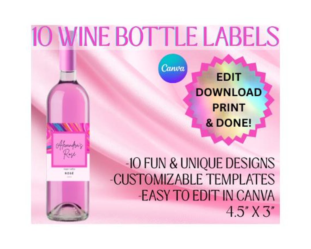 Pink Wine Labels | Pink Glam Wine Bottle Labels | Customizable Wine ...