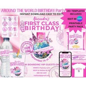 Girls Around the World Party Bundle | Travel Birthday Printables | Pink Passport Party Kit | Travel Themed Party Decor | Instant Download