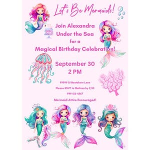 Invitación "Seamos Sirenas" / Invitación de cumpleaños de sirena bajo el mar para niñas / Tarjeta de sirena imprimible / Lindas invitaciones de sirena