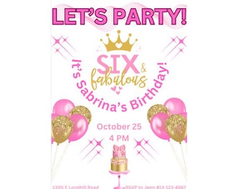 6th Birthday Party Invitations Girls | Girls 6th Birthday Invitations | 6th Birthday Girls | Girl 6th Birthday  Editable Birthday Canva
