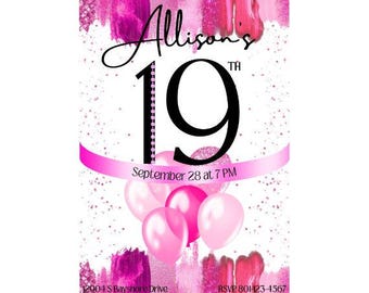 19th Birthday Invitations Girls | Girls 19th Birthday Invitations | 19th Birthday Girls | Girl 19th Birthday | Editable Birthday Canva