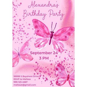 Butterfly Invitation Template | Butterfly Invitation Pink | Birthday Girl Invitation | Butterfly Birthday Invites | Butterfly Party Invites