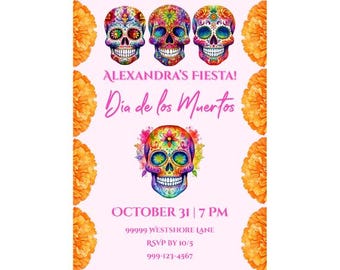Fiesta de Día de los Muertos Invitation | Day of the Dead Party | Editable Sugar Skull Invite | Digital Download | Die de los Muertos Invite
