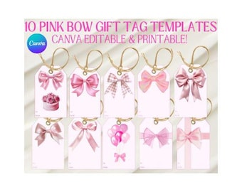 Pink Bow Party Gift Tags | Pink Bow Gift Tags | Pink Bow Birthday Party | Party Favor Tags Girls | Gift Tag Templates | Girls Gift Tags