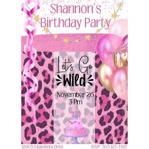 Pink Leopard Print Invitation | Girls Birthday Invitations | Girls Birthday Invites | Pink Leopard Invite | Pink Leopard Birthday Invitation