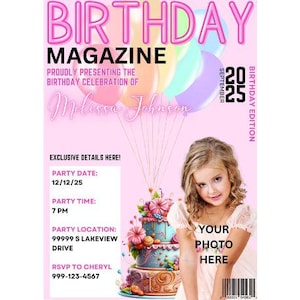 Birthday Magazine Cover Invite Girl | Birthday Magazine Cover Template | Girl Magazine Cover Template | Birthday Cover Magazine Template