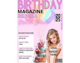 Birthday Magazine Cover Invite Girl | Birthday Magazine Cover Template | Girl Magazine Cover Template | Birthday Cover Magazine Template