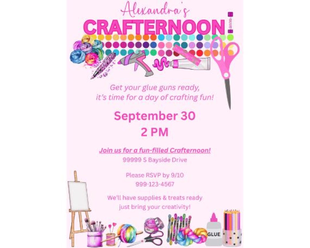 Crafternoon Party Invitation | DIY Craft Day Printable Invite | Pink ...