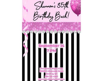 Pink Rhinestone Birthday Invite Any Age | Glam Birthday Party Invite | Printable Glam Birthday Invite | Glam Birthday Template |Bling Invite
