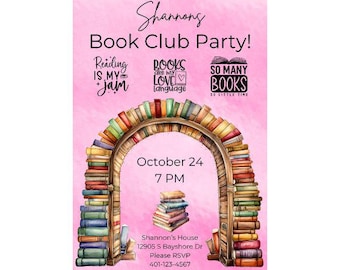 Editable Book Club Book Invitation | Book Party Invites | Book Party Invitation | Book Club Template | Book Club Printable Invitation