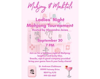 Mahjong Party Invitation | Mahjong Themed Party Invite | Mahjong Game Night Invitation | Ladies Game Night Invitations | Mahjong & Mocktails