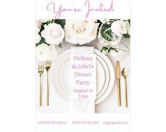 Girl Dinner Party Invitations | Editable Dinner Invitation | Editable Dinner Party | Dinner Invitations | Dinner Party Invitation Template