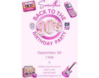 Jaren 90 Throwback Bash | Verjaardagsuitnodiging jaren 90 | Retro uitnodiging voor feest | Afdrukbaar 90s feest 90s feestuitnodigingen | Themafeest jaren 90 | Feest uit de jaren 90