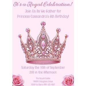 Crown Invitation Pink | Pink Princess Party Invitations | Princess Party Invites | Princess Birthday Party Invite | Princess Birthday Invite