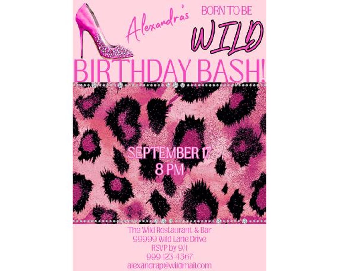 Pink Leopard Invite | Wild Leopard Print Birthday Invite | Leopard ...