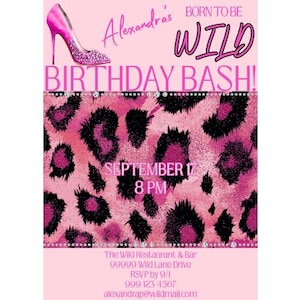 Pink Leopard Invite | Wild Leopard Print Birthday Invite | Leopard Print Invites | Glam Birthday Party Invites | Leopard Print Invitation