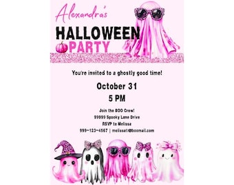Editable Halloween Ghost Invitation Template | Cute Pink Ghost Party Invite for Girls | Instant Download Printable | Pink Ghost Invitation