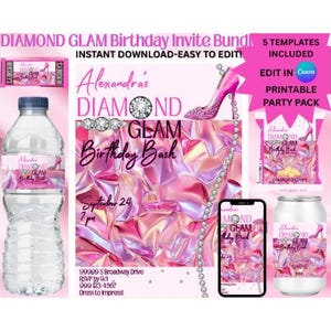 Pink Glam Birthday Bundle | Rhinestone Glam Birthday Printables | Pink Bling Birthday Party Printables | Pink Glam Rhinestone Party
