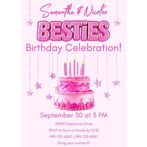 Faire-part d'anniversaire meilleur ami | Carte de fête mixte modifiable de <br> Vous avez des idées ? Invitation imprimable rose pour la fête d'anniversaire d'une meilleure amie | Invitation numérique meilleure amie rose