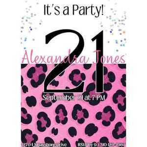 Pink Leopard Print Invitation | Girls Birthday Invitations | Girls Birthday Invites | Pink Leopard Invite | Birthday Party Invitations Girls