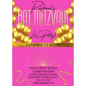 Zaproszenie na Bat Mitzvah Hot Pink Gold | Zaproszenie na Bat Mitzvah | Zaproszenie na Bat Mitzvah | Zaproszenie na przyjęcie Bat Mitzvah | Zaproszenie na kartę Bat Mitzvah
