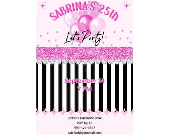 Glam Birthday Party Invite Any Age | Pink Rhinestone Birthday Invite | Printable Glam Birthday Invite | Glam Birthday Template |Bling Invite