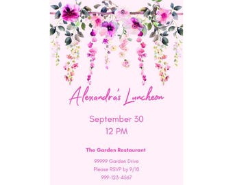 Floral Luncheon Invitation for Women | Editable Garden Lunch Party Invite | Spring Brunch, Birthday, Shower, or Tea Party Template