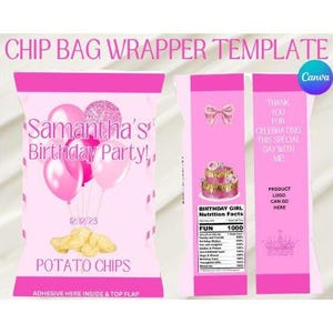Pink Chip Bag Wrapper | Chip Bag Canva | Personalize Chip Bag | Printable Chip Bag | Chip Bag Birthday | Chip Bag Template | Potato Chip Bag