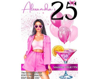 25th Birthday Invitation Pink | ANY AGE | 25th Birthday Invitation | 25 Birthday Party Invite | 25 Birthday Party Girl | Editable Invitation