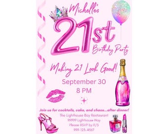 21st Birthday Invite | Turning 21 Party | Digital 21st Birthday | Printable Twenty-One Invite 21 Bday Invitations | 21st Birthday Invitation