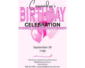 Pink Rhinestone Birthday Invite | Glam Birthday Party Invite Any Age | Printable Glam Birthday Invite | Glam Birthday Template |Bling Invite