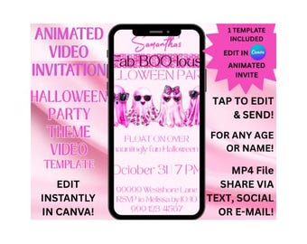 Fab-BOO-lous Animated Halloween Invitation | Pink Ghost Glam Party | Editable Digital Download | Video Invitation Animated | Ghost Halloween