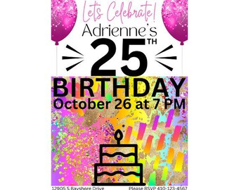 25th Birthday Invites for Girls | 25th Birthday Girl Invitation | Girl's 25th Birthday Party Invitation | 25th Birthday Invitation