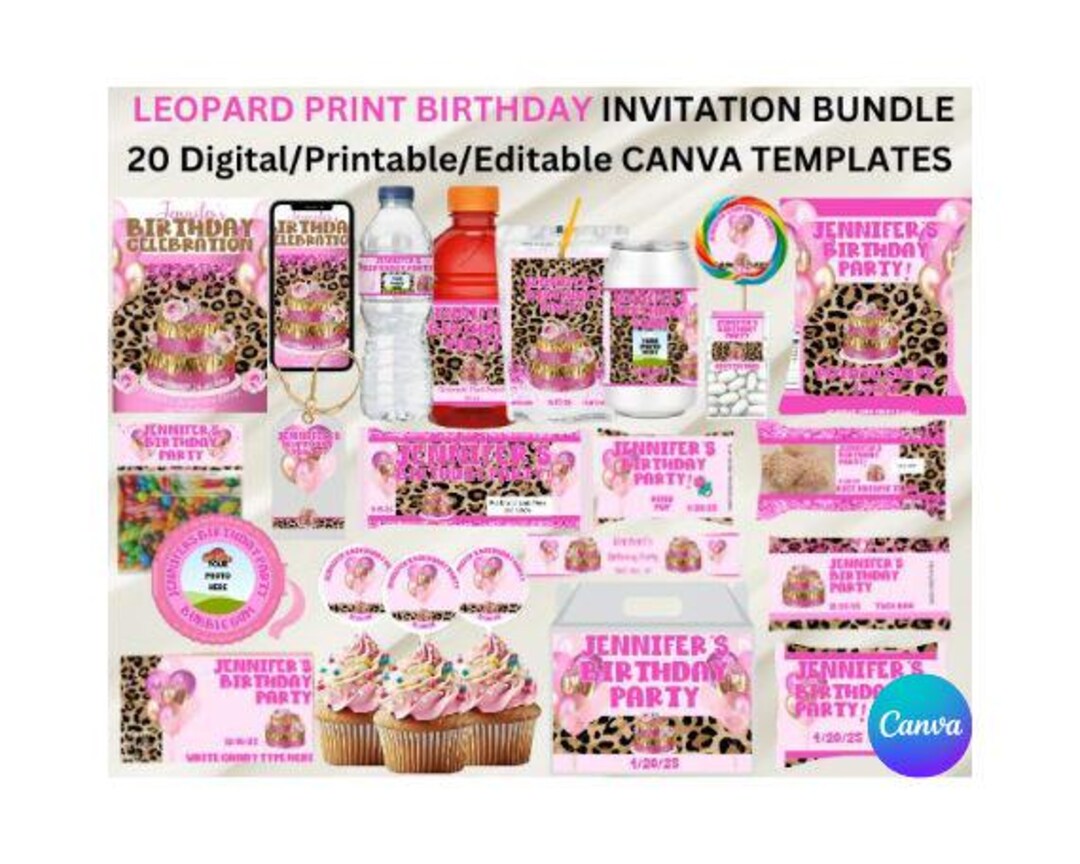 Leopard Print Invitation Bundle | Pink Leopard Print Party Bundle ...