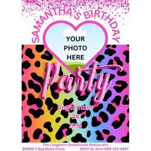 Leopard Invites | Leopard Print Invitation | Girls Birthday Invitations | Girls Birthday Invites | Leopard Print Invite | Colorful Leopard