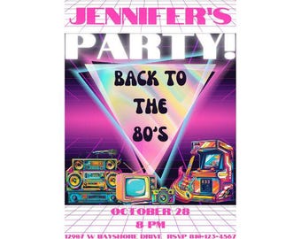80s Invites | 80s Disco Party | 80s Party Invites | Back to the 80s | Editable Party Canva | 80s Themed Party Invite | 90s Invites