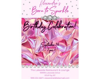 Glam Birthday Party Invite Any Age | Pink Rhinestone Birthday Invite | Printable Glam Birthday Invite | Glam Birthday Template |Bling Invite