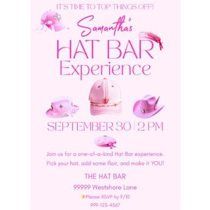 Hat Bar Party Invitation | Hat Party Invitation | Printable Editable Pink Glam Hat Decorating Experience Invite for Girls or Women |Hat Bday
