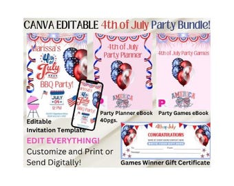 4th of July Party Invitation & Games | Printable 4th of July Activities for Kids | Patriotic Party Bundle | Red White and Blue Fun |July 4th