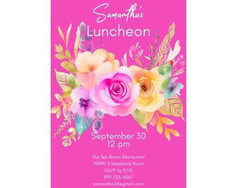 Pink Floral Luncheon Invite | Lunch Invitation | Lunch Party Invite | Invitations for Women's Luncheon | Luncheon Invitation Template