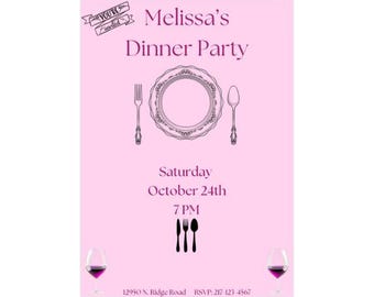 Girl Dinner Party Invitations | Editable Dinner Invitation | Editable Dinner Party | Dinner Invitations | Dinner Party Invitation Template