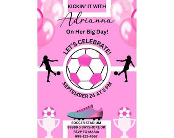 Pink Soccer Invitation | Soccer Invitation Girl | Girl Soccer Invitation | Soccer Girl Invitation | Girls Soccer Party Invitation