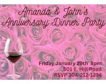 Anniversary Dinner Party Invitations | Editable Dinner Invitation | Editable Dinner Party | Dinner Invitations | Dinner Party Invitation