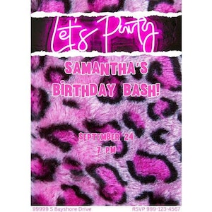 Pink Leopard Print Invitation | Girls Birthday Invitations | Girls Birthday Invites | Pink Leopard Invite | Pink Leopard Birthday Invitation