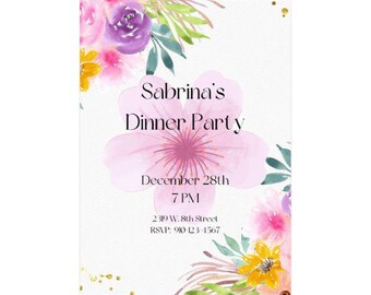 Girl Dinner Party Invitations | Editable Dinner Invitation | Editable Dinner Party | Dinner Invitations | Dinner Party Invitation Template