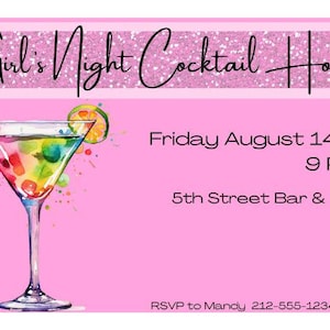 Cocktail Party Invites | Cocktail Party Invitations | Girls Night Out Invitation  | Cocktail Bridal Shower | Girls Night Invitation